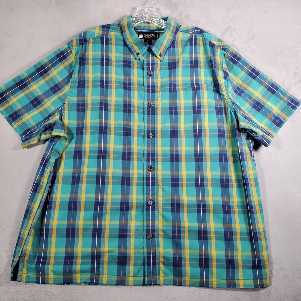 Alaskan Hardgear Duluth Shirt XL Blue Plaid Button Short Sleeve Outdoor Hiking‎